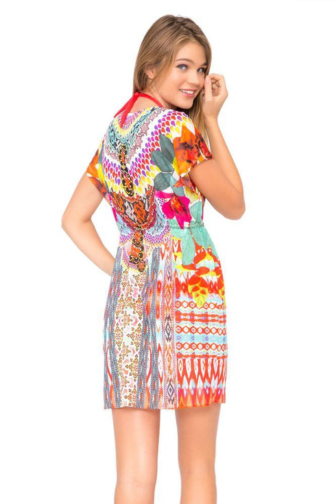 Luli Fama Chasing Waterfalls Cap Sleeve Short Caftan